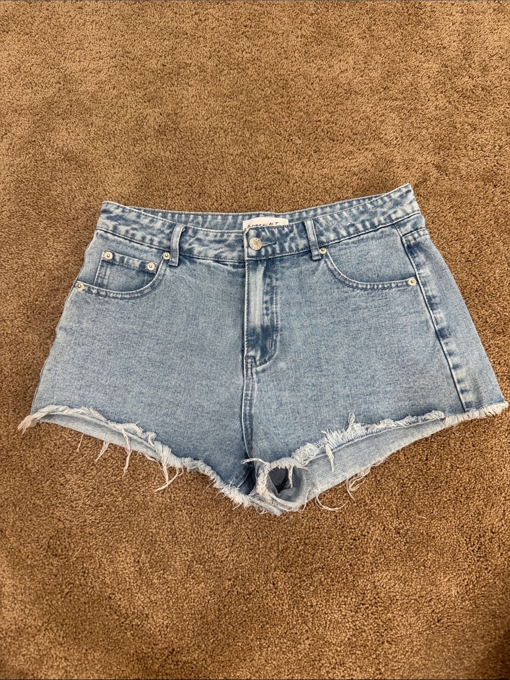 Mid-Rise Light Blue Frayed Hem Denim Shorts - Women's Jean Cutoffs